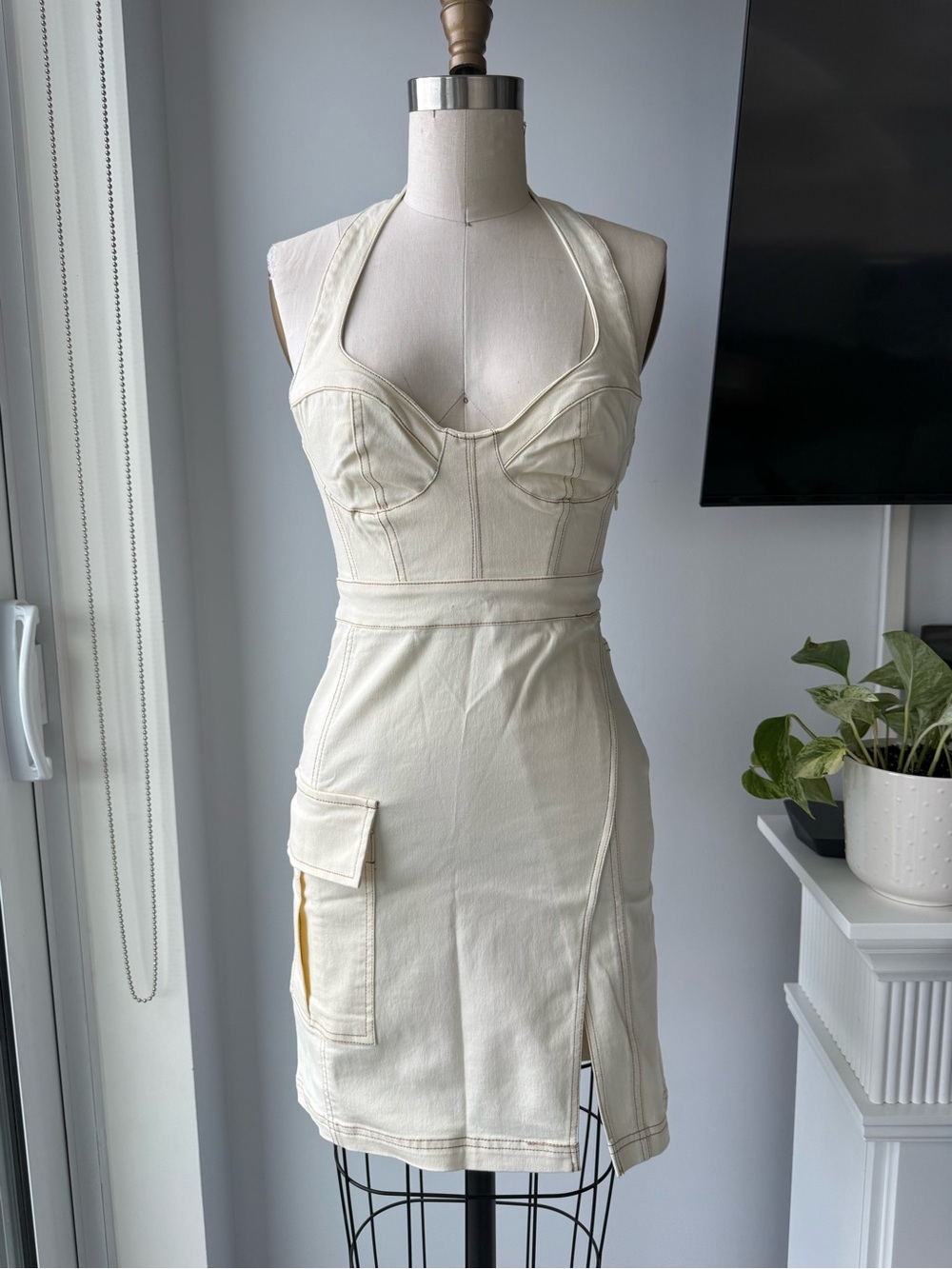 Urban Outfitters Cream Halter Bustier Mini Dress